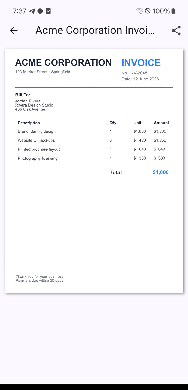 PDF export and share